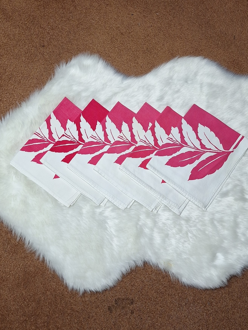 Pink Leaf Print Cotton Napkin Set Of 6- Vintage Home Decor